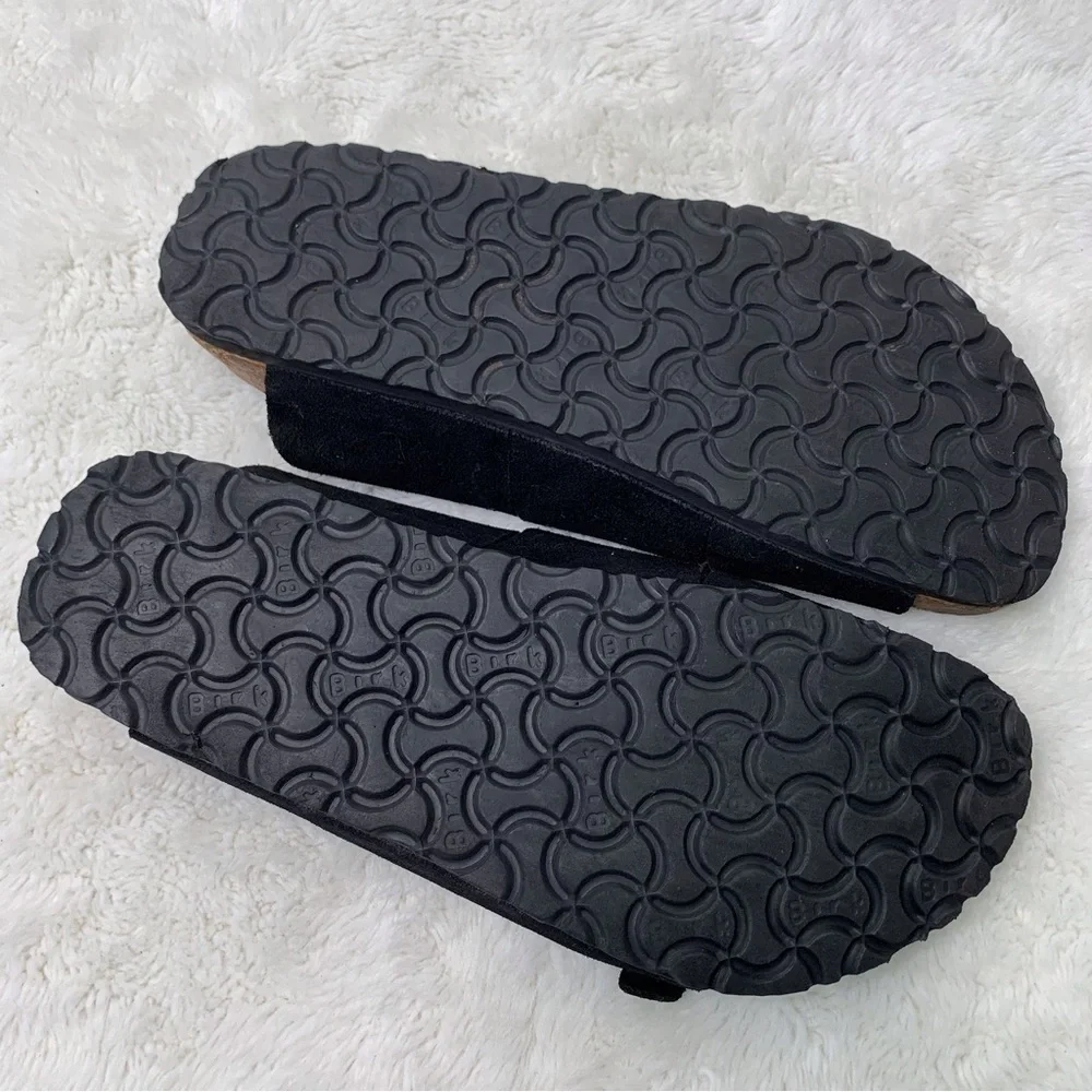 Birki's by Birkenstock Women's Black Suede Leather Three Straps Sandals Size L10